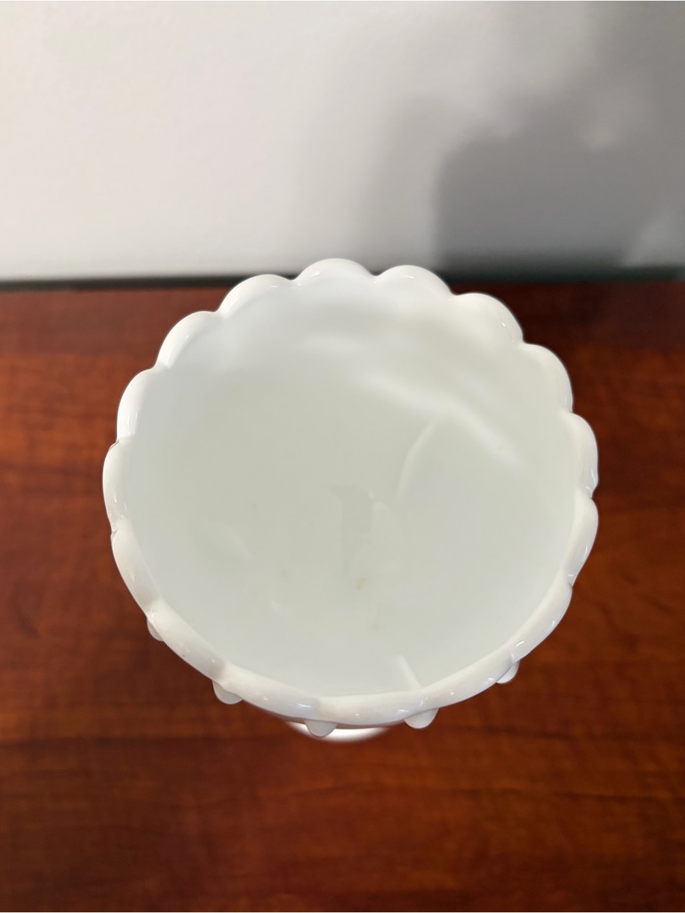 White Scalloped Milk Glass Goblet Vase - Picture 3 of 6
